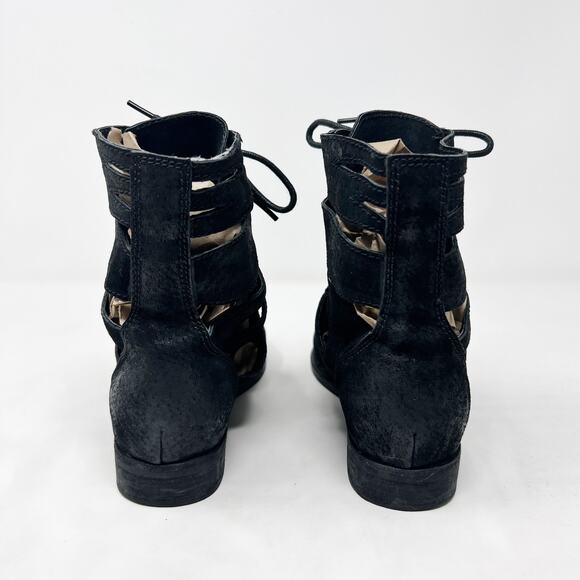 [Jeffrey Campbell] Black Slashed Nubuck Leather Lace Up Combat Boots Size 6.5 - Picture 4 of 11